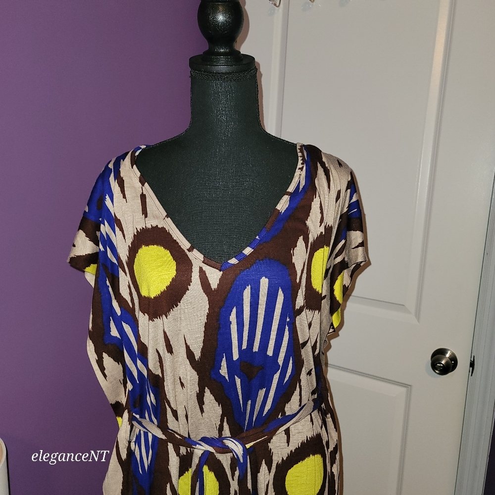 Le' Croix Vibrant Patterned Dress with  Fabric Belt Sz; L NWT - Picture 12 of 12